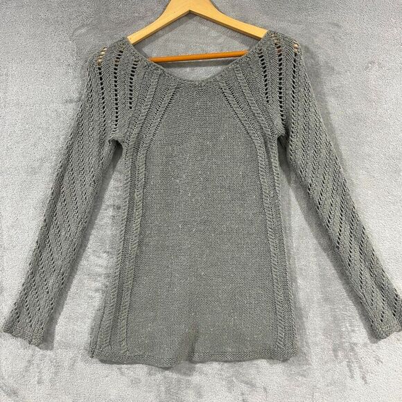 Max Studio Womens Open Knit Sweater Sz Large Grey V-neck Long Sleeve Wool Blend - Picture 8 of 11